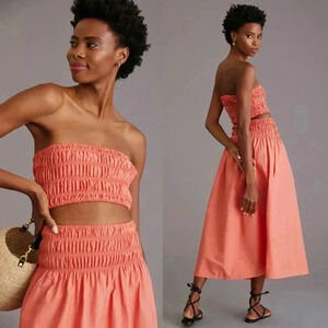 Anthropologie Blue Tassel Bandeau Top in Peach Size Large NWOT